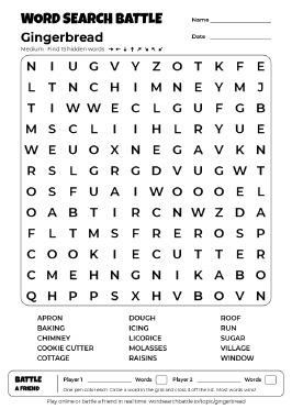Printable Gingerbread Word Search