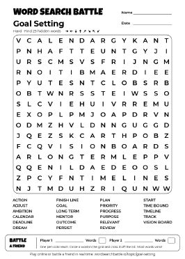 Printable Goal Setting Word Search