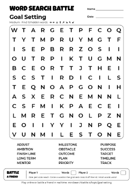 Printable Goal Setting Word Search