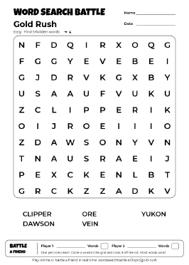 Printable Gold Rush Word Search