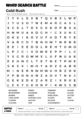 Printable Gold Rush Word Search