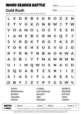 Printable Gold Rush Word Search