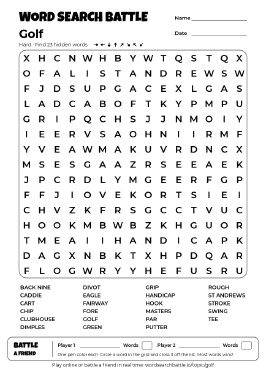 Printable Golf Word Search
