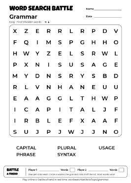 Printable Grammar Word Search