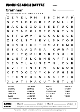 Printable Grammar Word Search