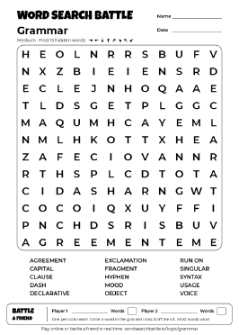 Printable Grammar Word Search