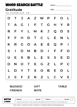 Printable Gratitude Word Search