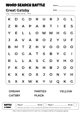 Printable Great Gatsby Word Search