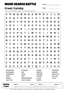 Printable Great Gatsby Word Search