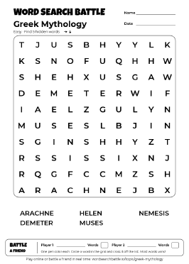 Printable Greek Mythology Word Search