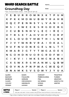 Printable Groundhog Day Word Search