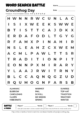 Printable Groundhog Day Word Search
