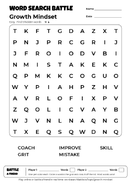 Printable Growth Mindset Word Search