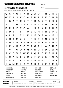 Printable Growth Mindset Word Search