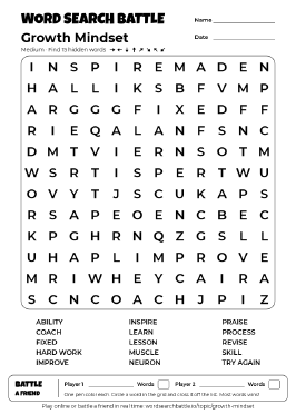 Printable Growth Mindset Word Search