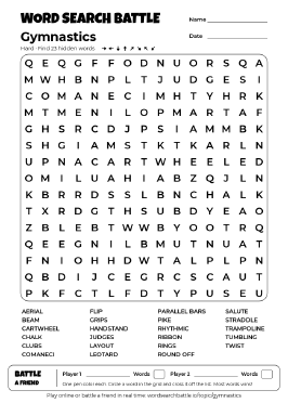Printable Hard Gymnastics Word Search