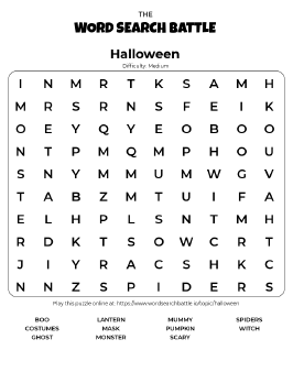 Printable Halloween Word Search Preview