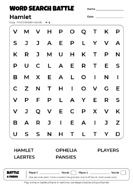 Printable Easy Hamlet Word Search