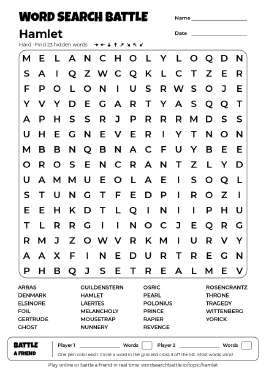 Printable Hard Hamlet Word Search