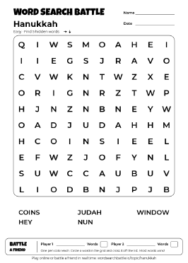 Printable Hanukkah Word Search