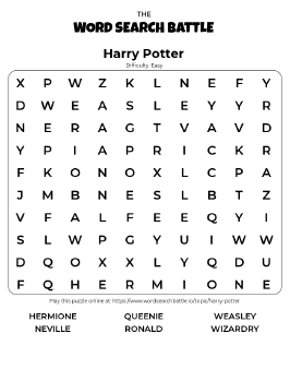 Printable Easy Harry Potter Word Search