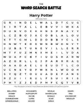 Printable Hard Harry Potter Word Search