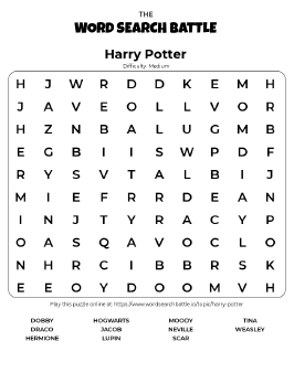 Printable Harry Potter Word Search Preview