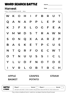 Printable Easy Harvest Word Search
