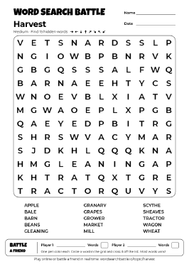 Printable Harvest Word Search Preview