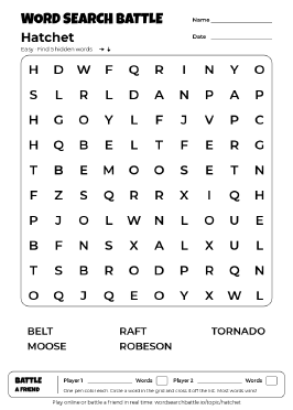 Printable Hatchet Word Search