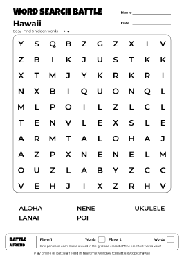 Printable Hawaii Word Search
