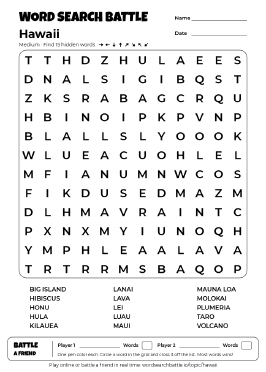 Printable Hawaii Word Search