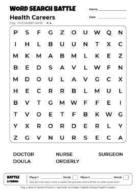 Printable Health Careers Word Search