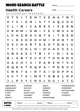 Printable Health Careers Word Search