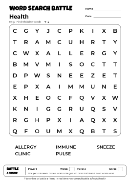 Printable Easy Health Word Search