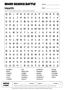 Printable Hard Health Word Search