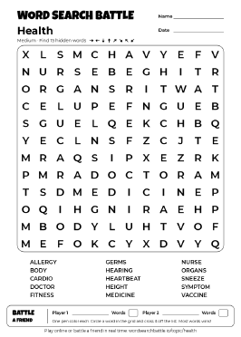 Printable Medium Health Word Search