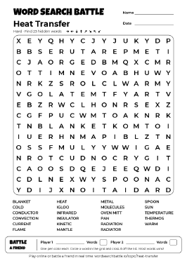 Printable Heat Transfer Word Search