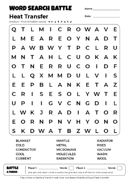 Printable Heat Transfer Word Search