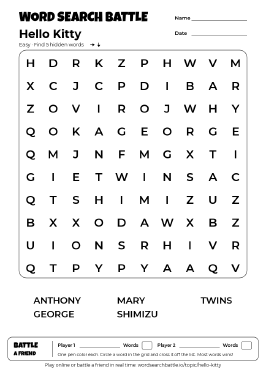 Printable Hello Kitty Word Search