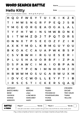Printable Hello Kitty Word Search