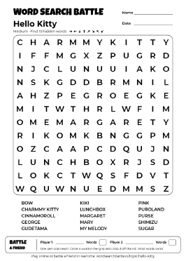 Printable Hello Kitty Word Search