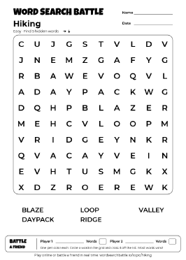 Printable Easy Hiking Word Search