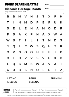 Printable Easy Hispanic Heritage Month Word Search