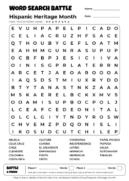 Printable Hard Hispanic Heritage Month Word Search