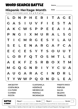 Printable Hispanic Heritage Month Word Search Preview