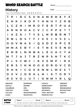 Printable History Word Search