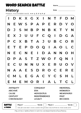 Printable History Word Search