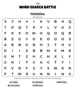Printable Hobbies Word Search