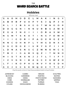 Printable Hobbies Word Search